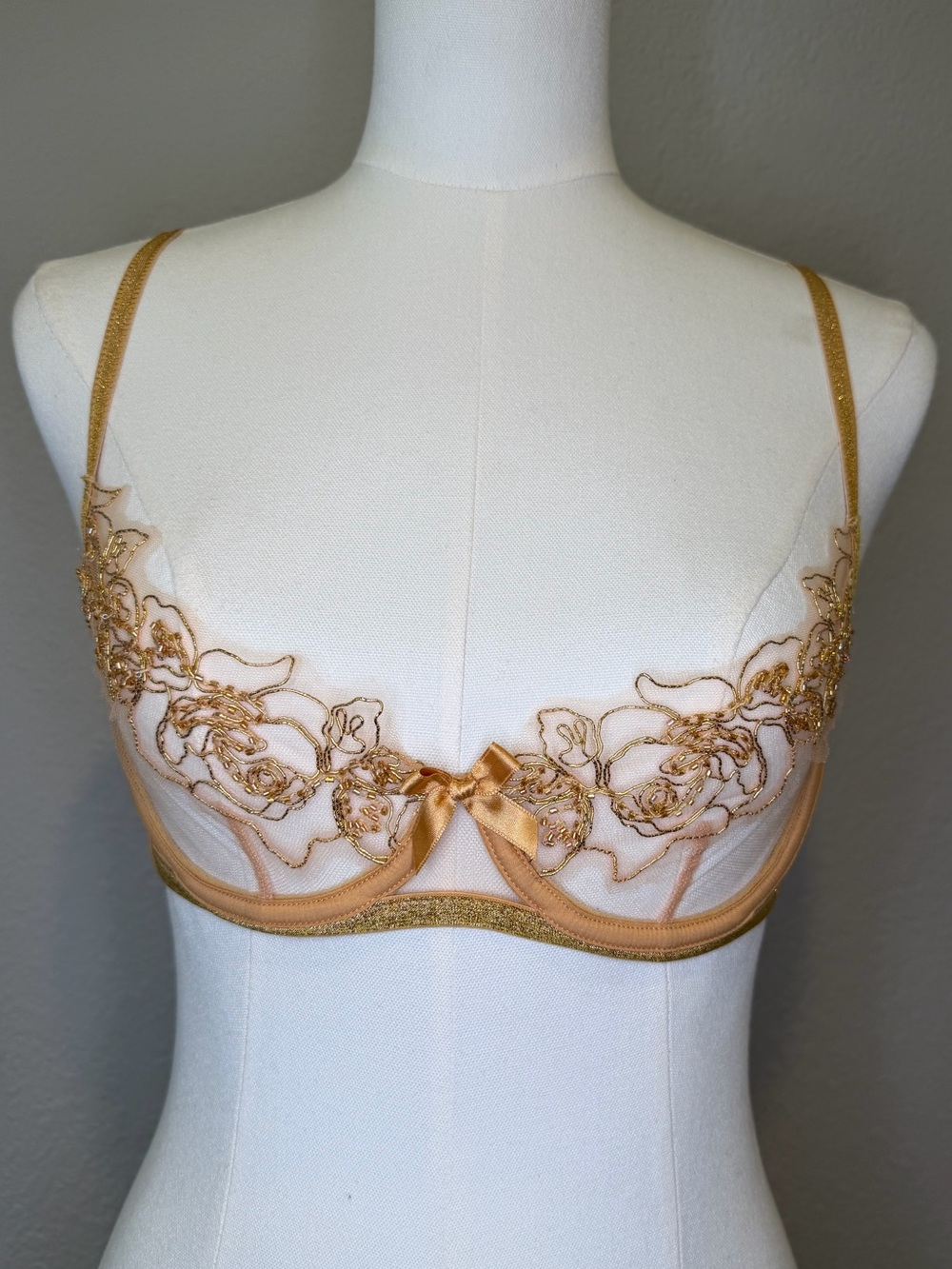 Agent Provocateur Gold Embroidered Sheer Underwire Bra